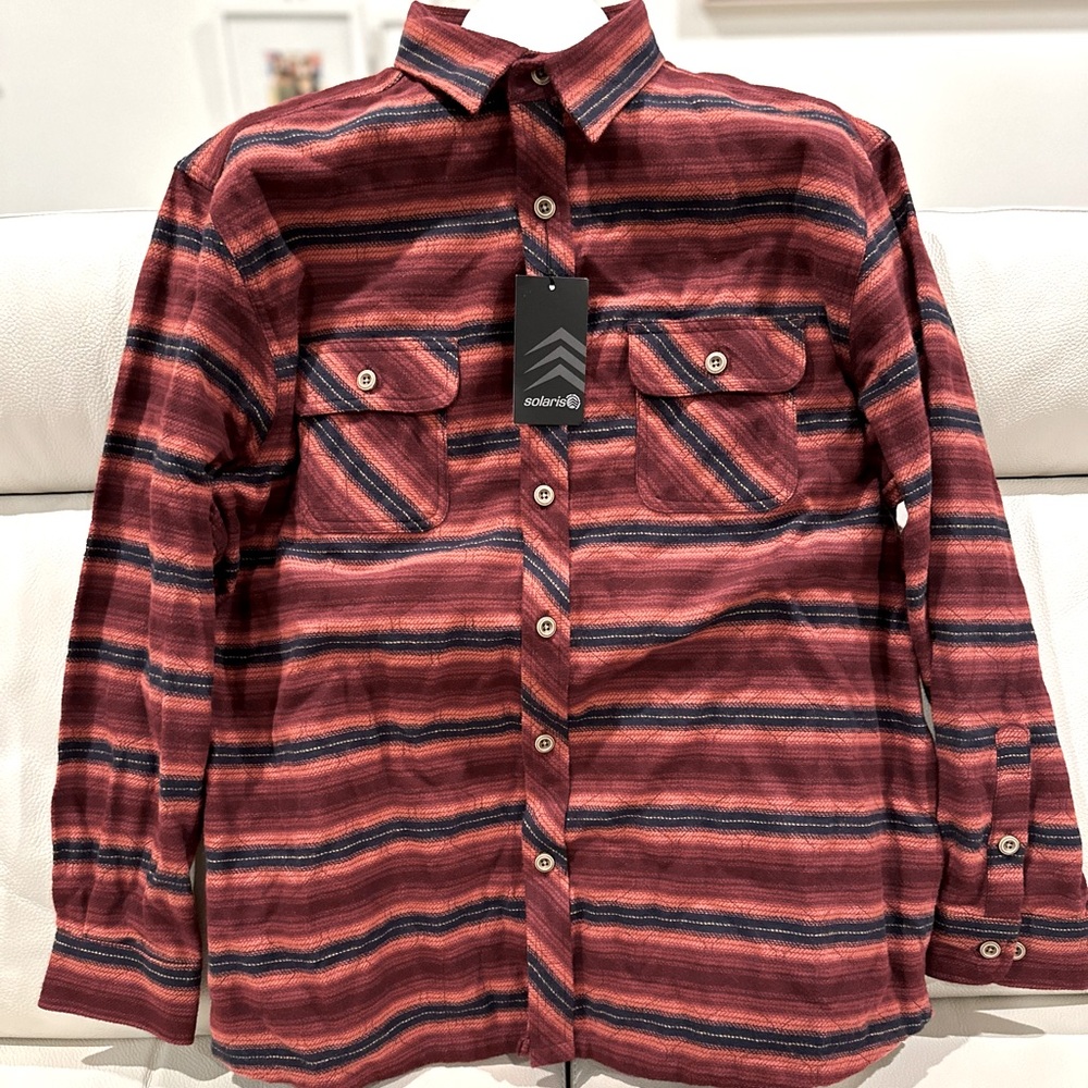 Solaris Men's Shirt Button Up Long Sleeve Quilted Flannel Shirt size XL NWT